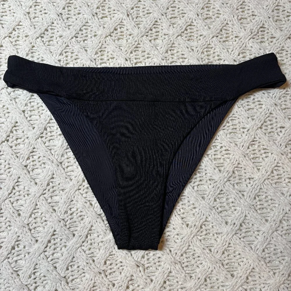 NWT‎ L*Space Veronica Bikini Bottom Black Ribbed High-Leg Swimwear Women’s XL